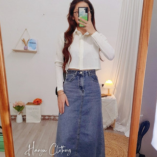 Áo sơ mi nữ croptop dài tay chất xốp gạo mềm - hanju