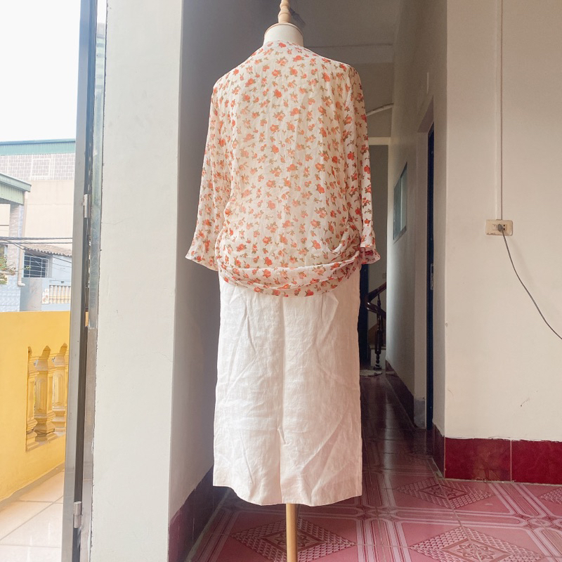 Set 2hand áo hoa và váy linen vintage