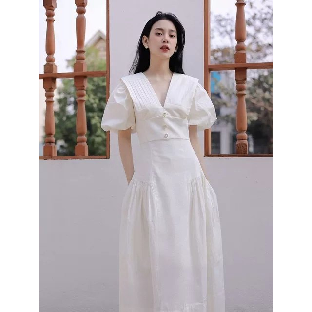 Đầm Xoè Cổ Vuông Tay Bồng Tiểu Thư, Đầm Chiết Eo Sang Chảnh - True Sense