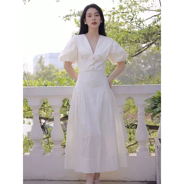 Đầm Xoè Cổ Vuông Tay Bồng Tiểu Thư, Đầm Chiết Eo Sang Chảnh - True Sense