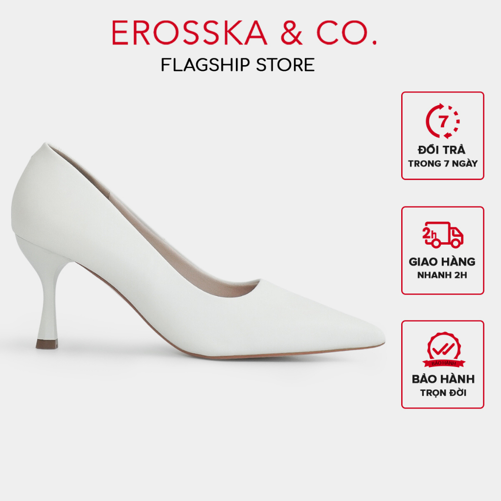 Erosska - Giày cao gót nữ mũi nhọn kiểu dáng cơ bản thanh lịch cao 8cm màu trắng - EP010