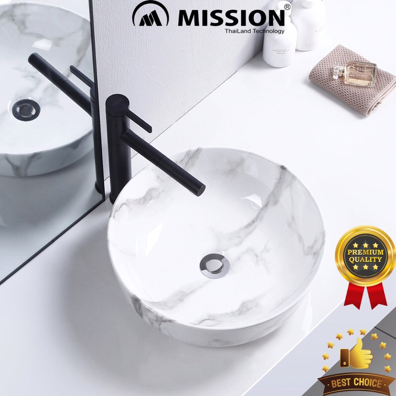 Lavabo đặt bàn tròn màu vân giả đá cao cấp nhập khẩu - Men sứ vân đá bảo hành 5 năm