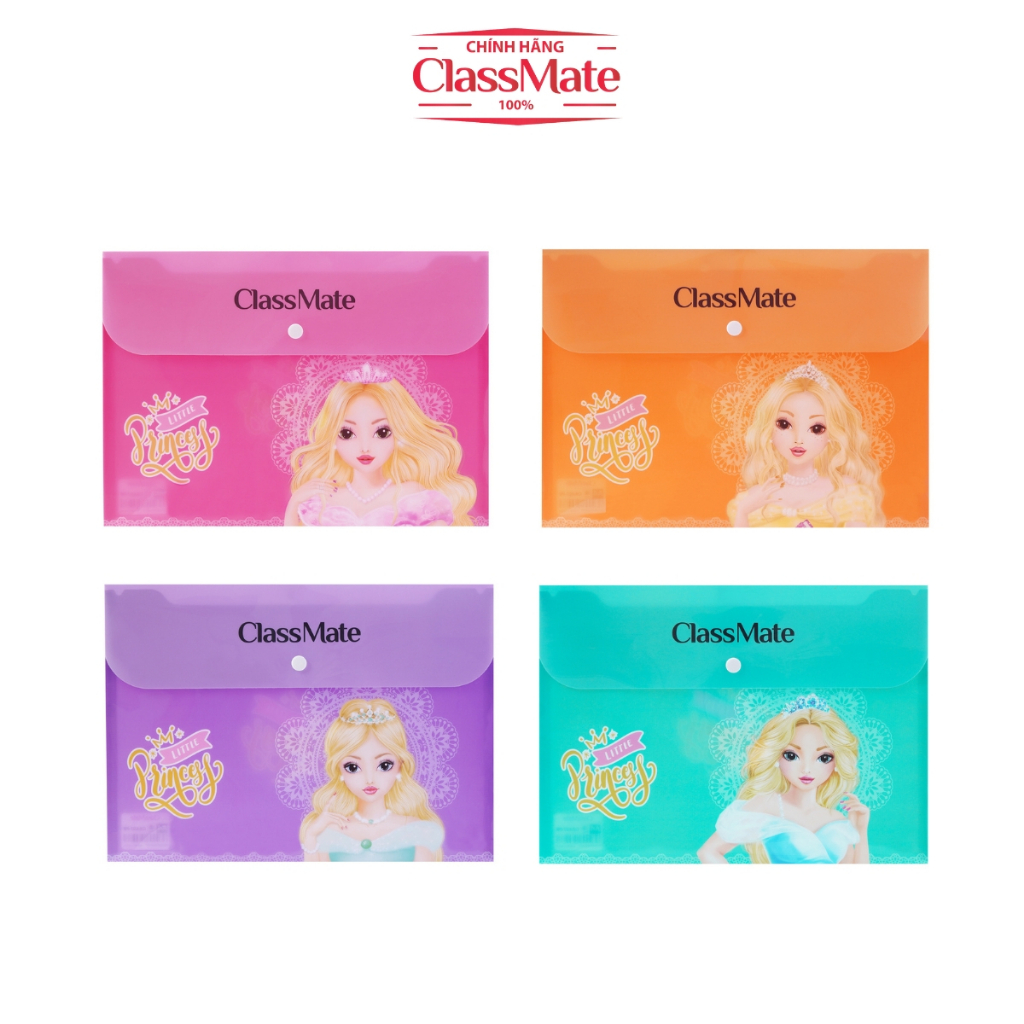 Túi cúc bấm Clear bag đựng tài liệu A4 CLASSMATE thiết kế hoạ tiết Princess chất liệu nhựa chống nước CBA07-PR
