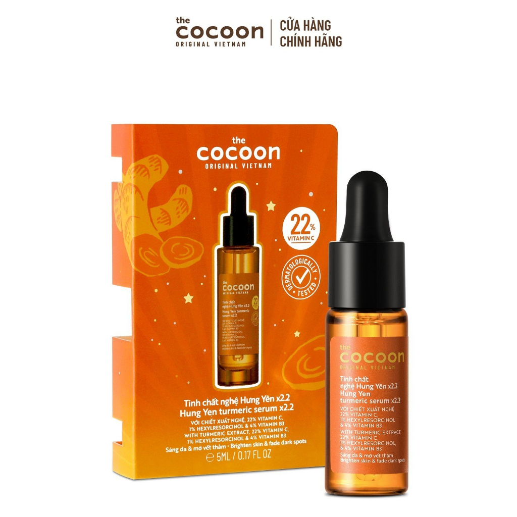 TRIAL SIZE - Tinh chất nghệ Hưng Yên x2.2 (serum) với 22% vitamin C sáng da chuyên sâu & mờ vết thâm Cocoon 5ml