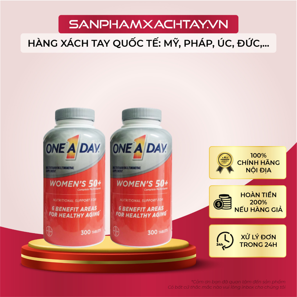 Vitamin tổng hợp cho nữ One A Day Women's 50+ - Dùng cho nữ trên 50 tuổi giúp cơ thể khỏe mạnh, dẻo dai - Hộp 300 viên