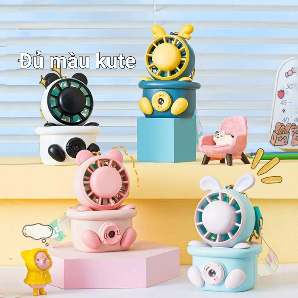 Quạt mini tích điện cầm tay, để bàn siêu đáng yêu với nhiều hình thú, tặng móc khóa đep balo, dây cáp sạc tiện lợi