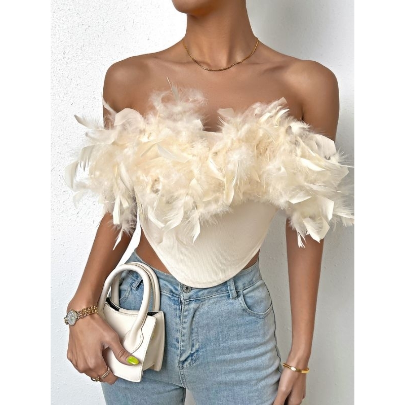 Áo ống/ Áo quây phối lông cao cấp màu trơn đi tiệc sang chảnh cuốn hút trendy sexy độc lạ thời trang cho nữ 🔮