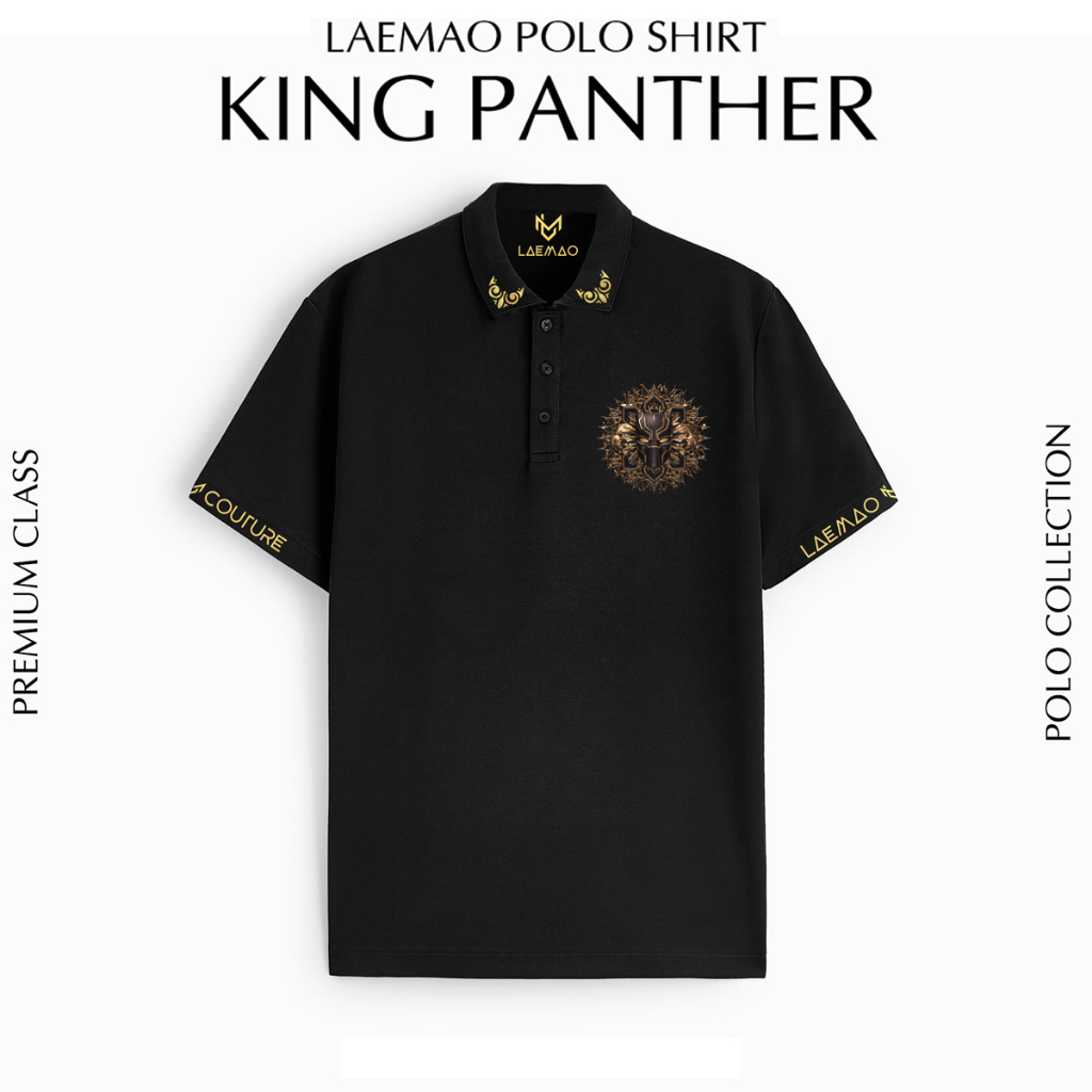 Áo Polo LAEMAO chất liệu cá sấu cotton họa tiết KING PANTHER