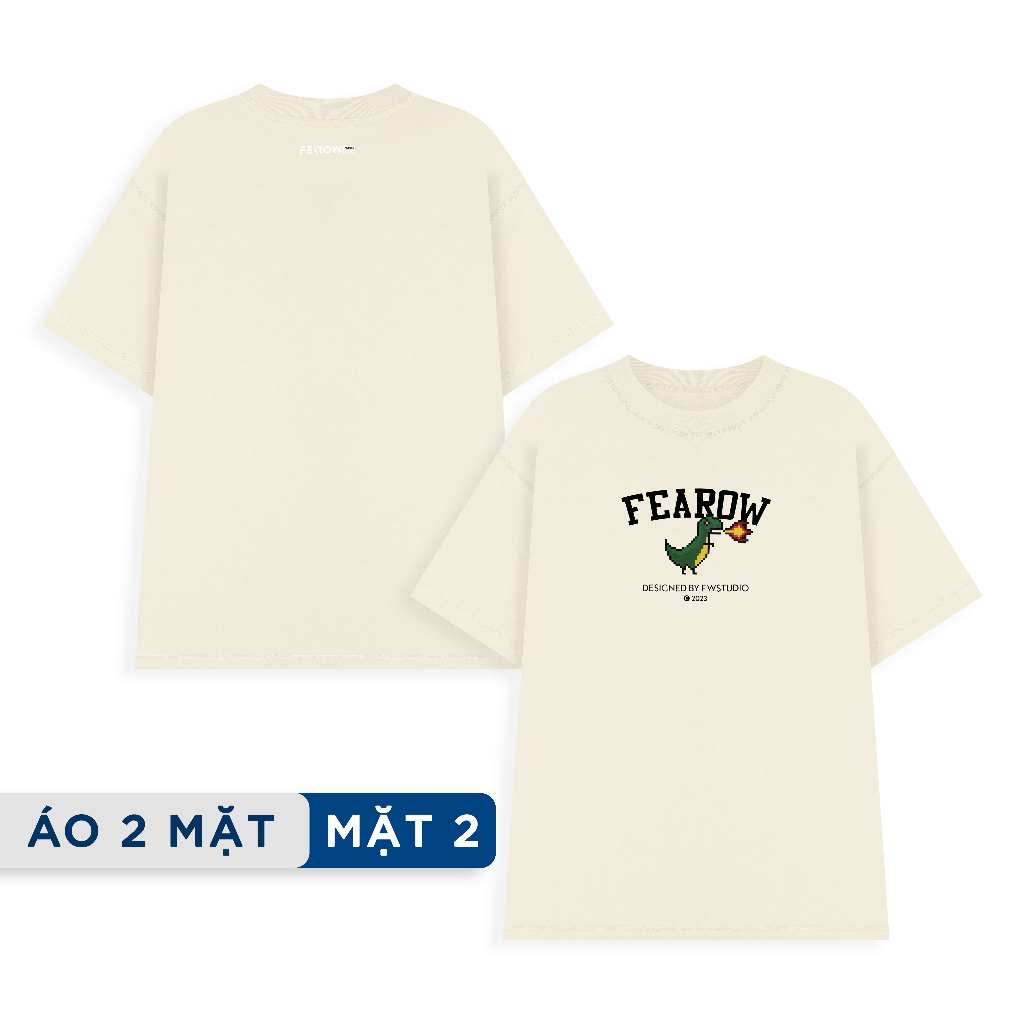 Áo thun 2 mặt nam nữ local brand unisex Fearow Double Tee Collection - Dinosaur / Trắng Kem - ATF1016