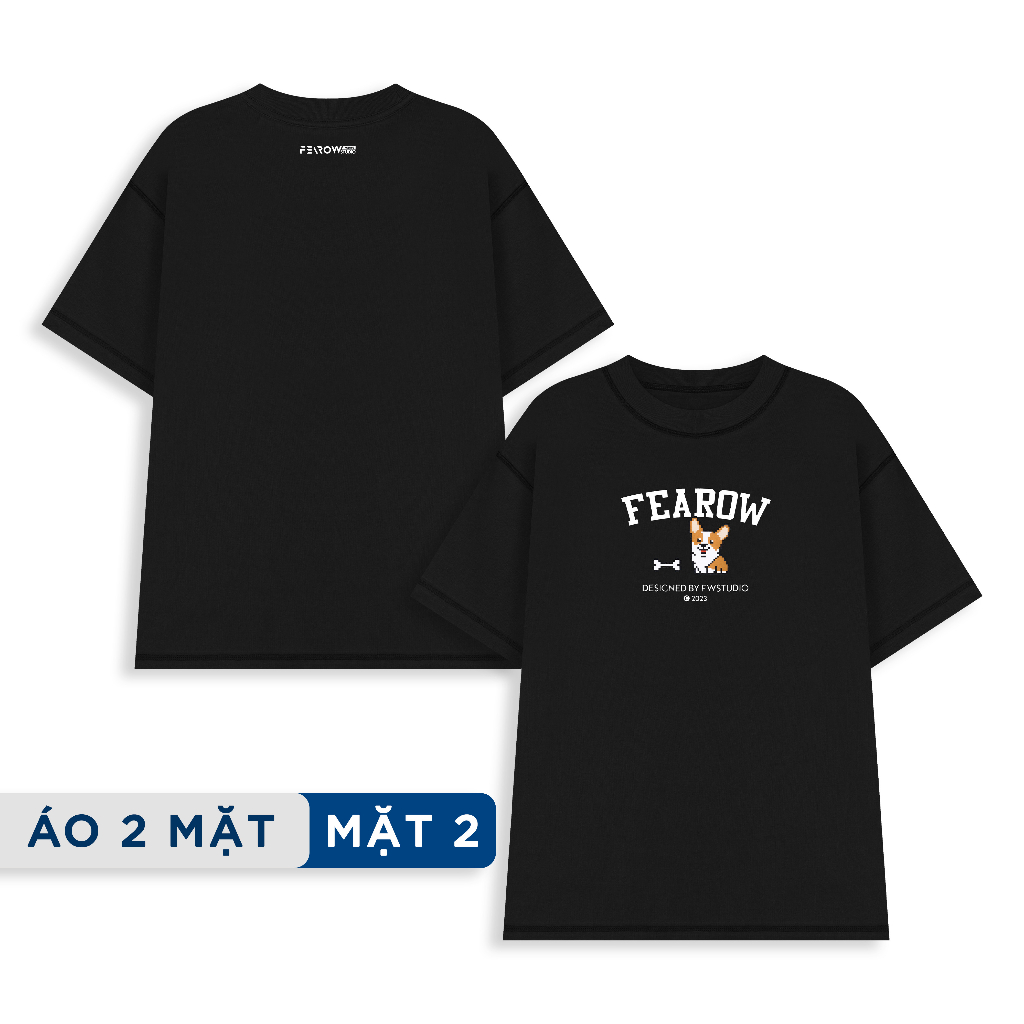 Áo thun 2 mặt nam nữ local brand unisex Fearow Double Tee Collection - Pixel Corgi / Đen - ATF1006