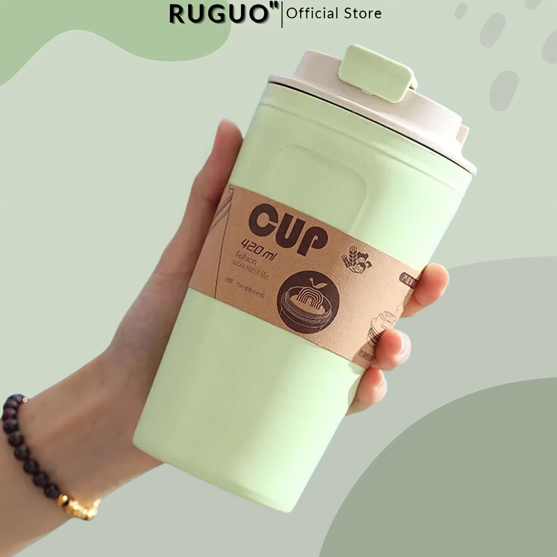 Bình Nước Lúa Mạch 420ml Màu Xanh Lá Cách Nhiệt An Toàn Sức Khỏe Bảo Vệ Môi Trường