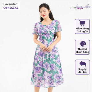Đầm thiết kế công sở LAVENDER dáng xòe hoa tím xanh xẻ trước D2803