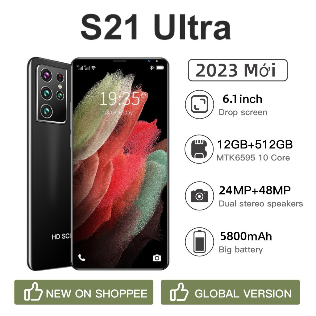 Điện thoại Galaxy S21 ultra 6.1inch đt giá rẻ Điện thoại chơi game Android mới hỗ trợ 4G / 5G wifi điện thoại COD