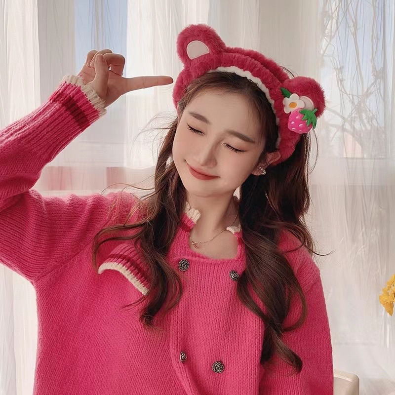 Bờm Gấu Dâu Hồng Losto Siêu Dễ Thương