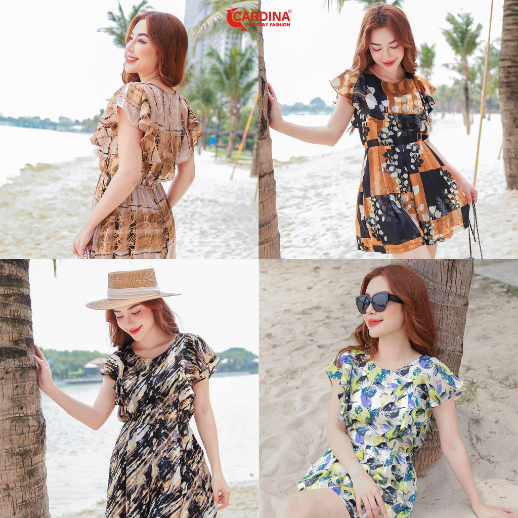 Đồ Bộ Nữ 𝐂𝐀𝐑𝐃𝐈𝐍𝐀 Chất Tơ Tằm Cao Cấp Jumpsuit Vai Bèo Quần Đùi Quyến Rũ Hiện Đại 3JT03