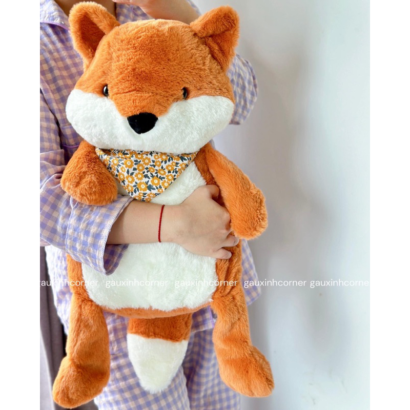 Gấu bông cáo cam Autumn Fox lông mịn tặng khăn hoa