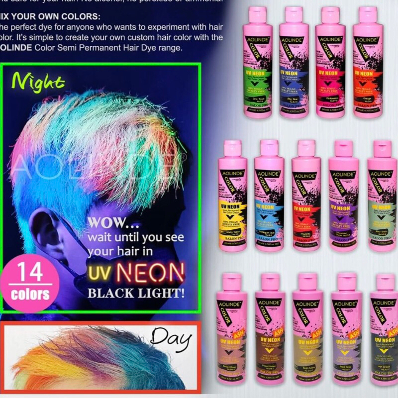 MÀU NHUỘM TÓC PHẢN QUANG AOLINDE 200ML MÀU HỒNG PINKISSIMO Phát sáng trong đêm dưới đèn UV Neon