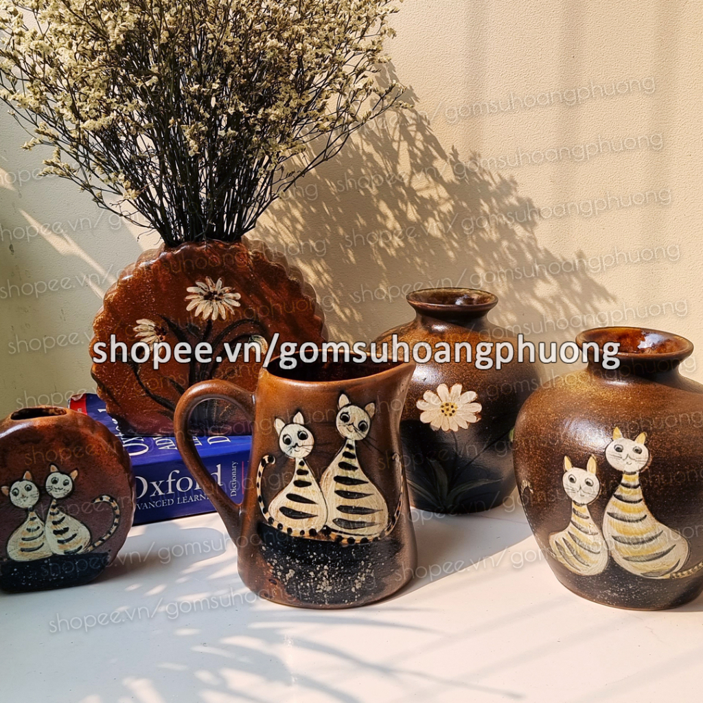 Lọ hoa gốm sứ vẽ tay men mộc Bát Tràng