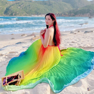 Đầm maxi dáng dài tùng xòe loang màu đi biển dễ thương xinh đẹp váy maxi hở lưng dễ thương cá tính xinh đẹp