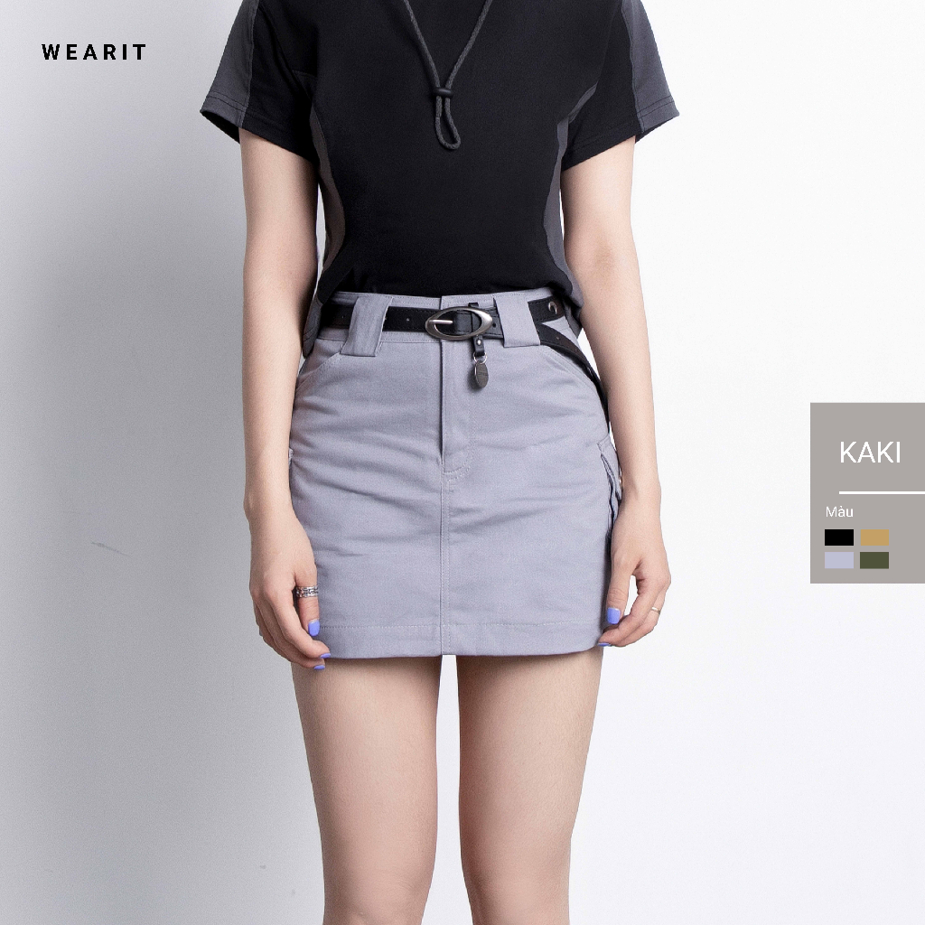 Váy túi hộp WEARIT chất liệu kaki co dãn nhẹ, có lót trong, nhiều màu sắc, thiết kế năng động