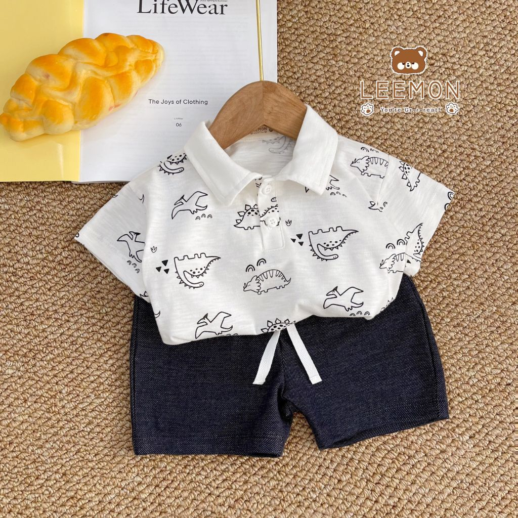 Đồ bộ bé trai LEEMON B007 quần áo cho bé trai chất liệu mềm mát, áo cotton xược mix với quần giả bò LEEMON