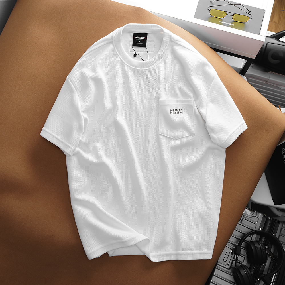 Áo thun nam cổ tròn ngắn tay 1 túi oversize vải Pique Heboz 5M - 00001462