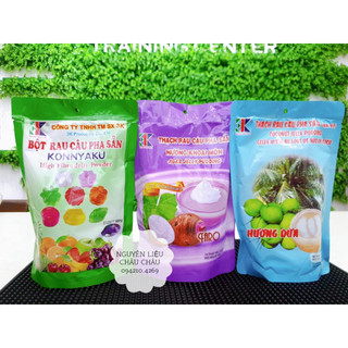 Bột rau câu pha sẵn konnyaku hiệu 3k gói 560g nhiều vị dâu/ lá dứa/ khoai môn/ dừa làm thạch thơm ngon