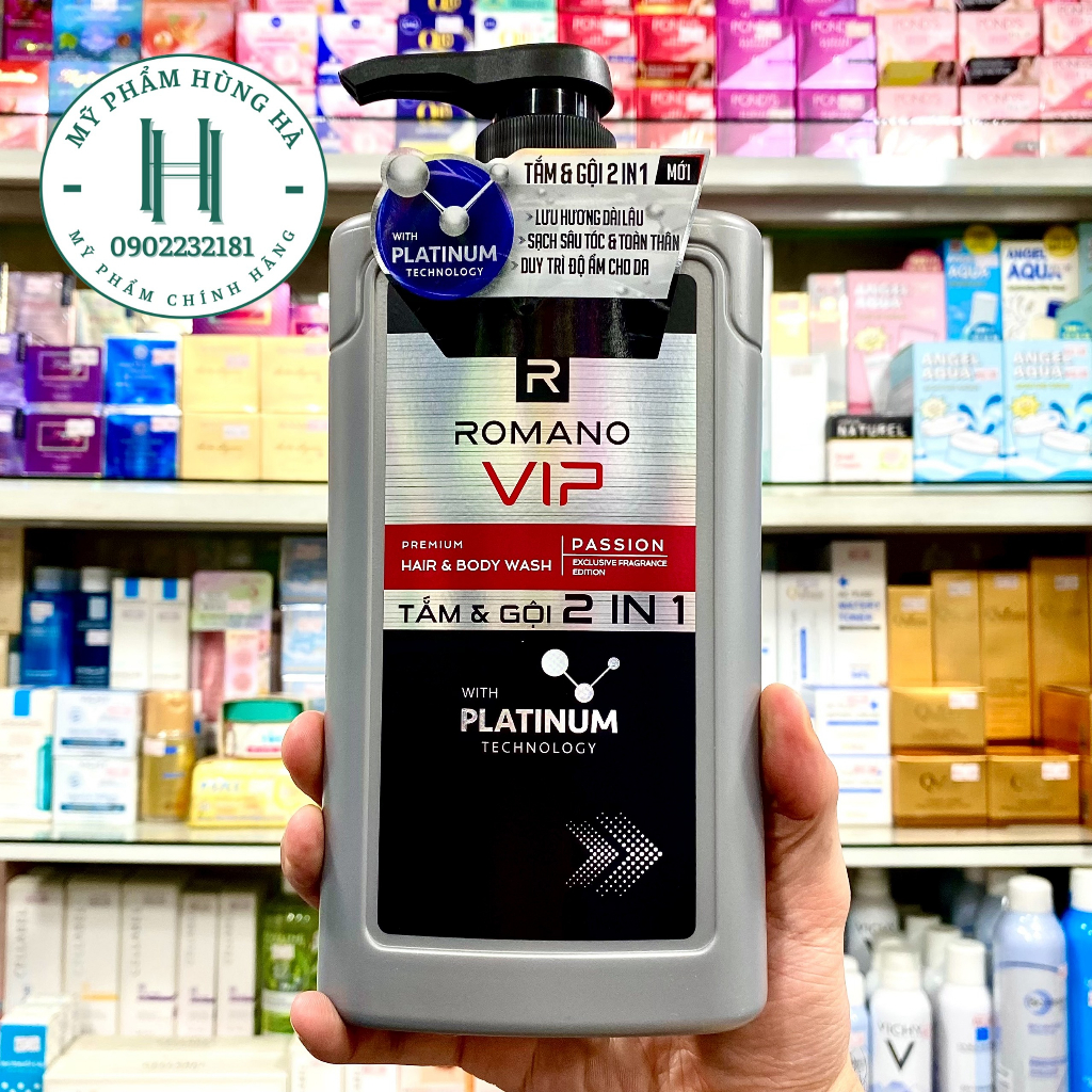 Dầu tắm gội Romano Vip Passion 2 in 1, sữa tắm gội nước hoa nam cao cấp 2 trong 1 650g