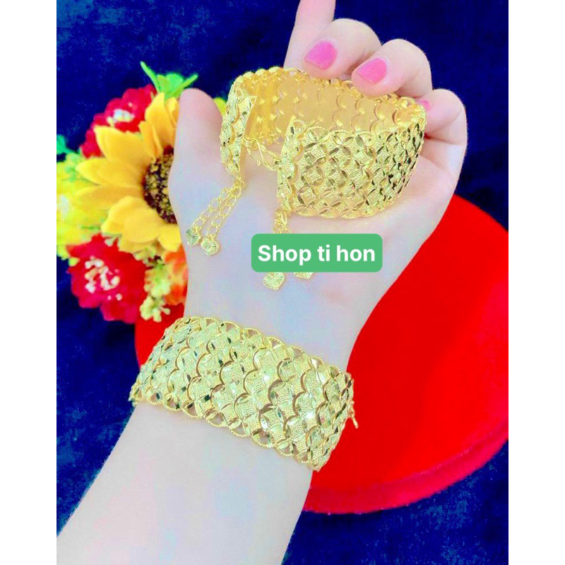 Lắc cưới cô dâu kiểu vảy cá khoá chữ s bản lớn mạ vàng 24 cao cấp mẫu mới về