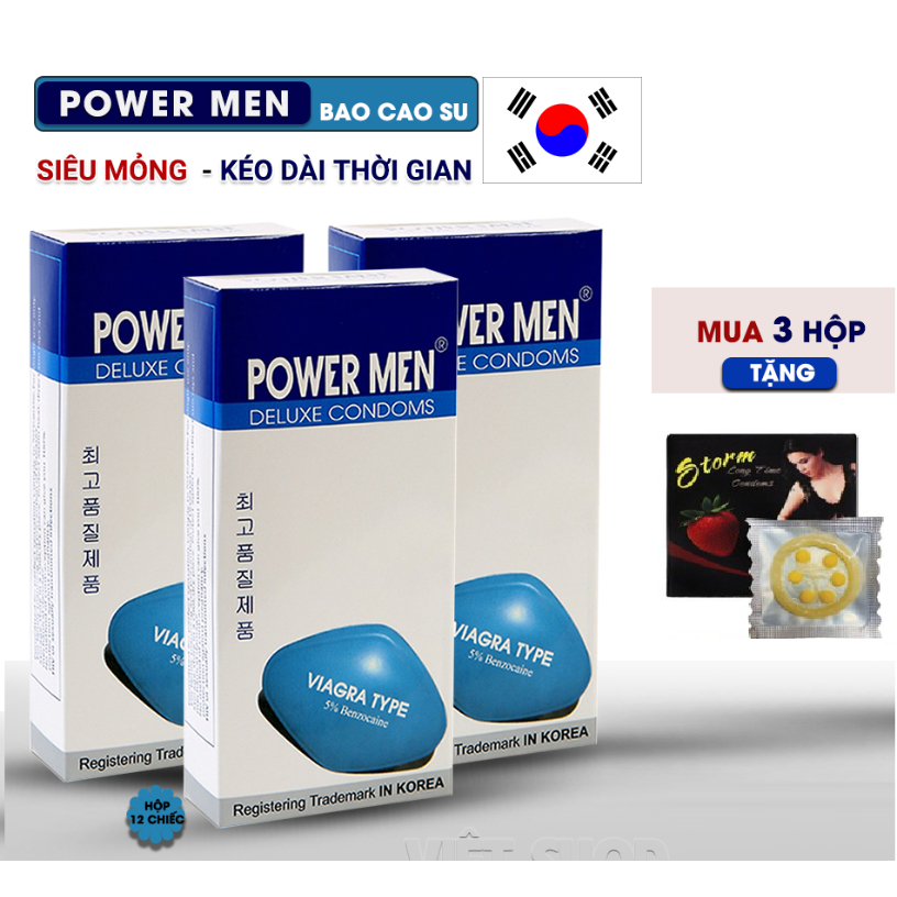 [Tặng Quà 20K] Bao Cao Su Power Men Viagra Type Chính Hãng Hàn Quốc Hộp 12Cái Bcs Kéo Dài Thời Gian, Chống Xuất Tinh Sớm