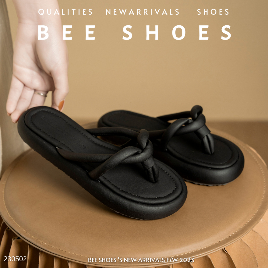 DÉP NỮ BEESHOES - DÉP NỮ BÁNH MỲ 2 PHÂN SẴN MÀU ĐEN TRẮNG 230502