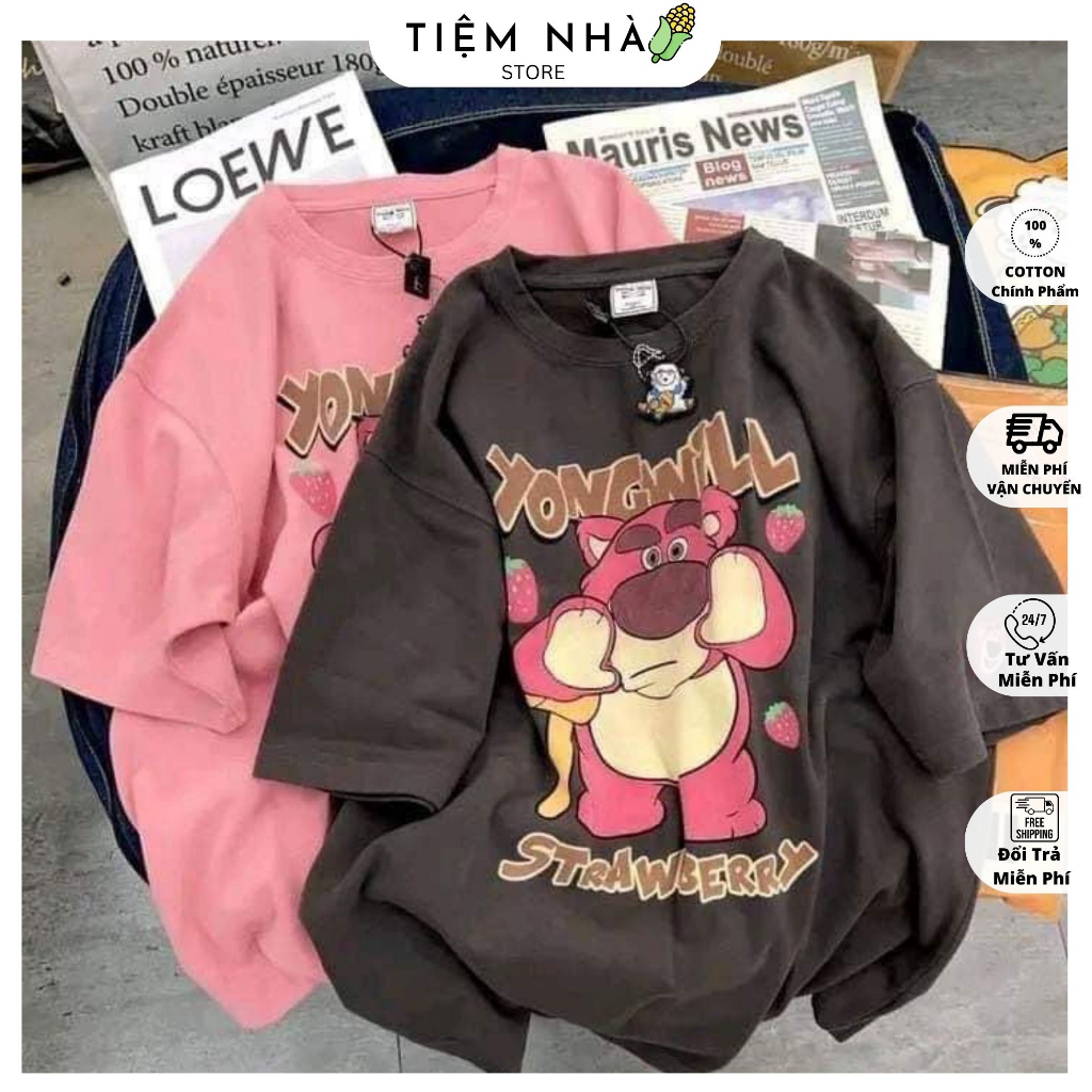 Áo Thun Tay Lỡ Form Rộng Cotton khô 3158 Gấu Hồng YONGWILL