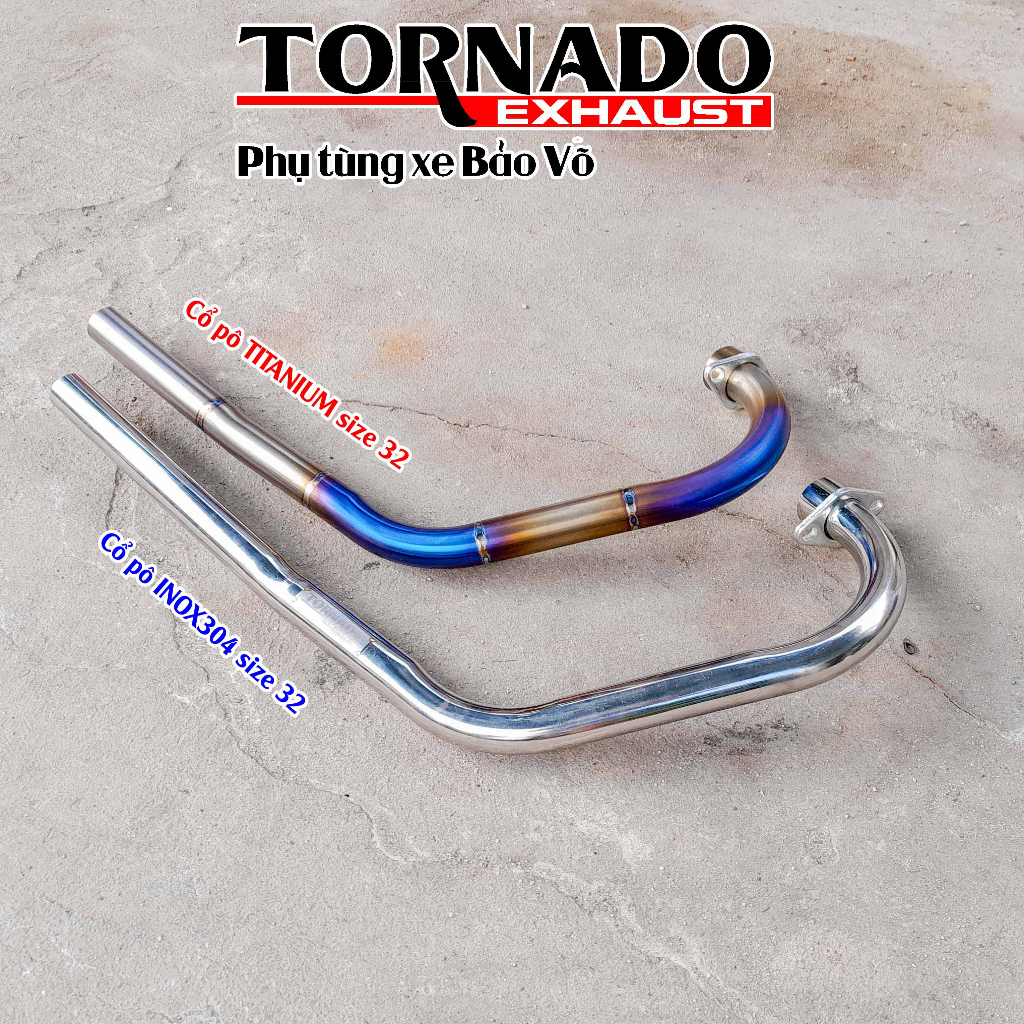 Cổ pô xe máy honda CG125, CG125fi chất liệu titan và inox304 thương hiệu TORNADO