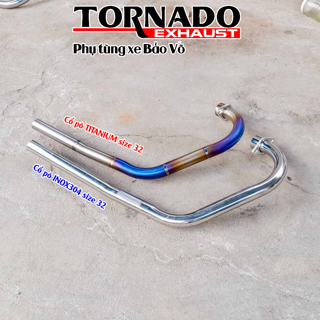 Cổ pô xe máy honda CG125, CG125fi chất liệu titan và inox304 thương hiệu TORNADO