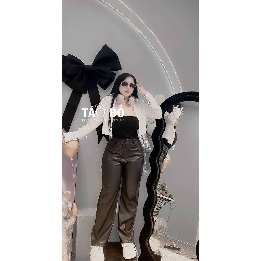 SET BIGSIZE ÁO SƠ MI CROPTOP + QUẦN DA SIÊU HOT S230 (TÁO ĐỎ BIGSIZE 55-90KG) 🍎🍎🍎