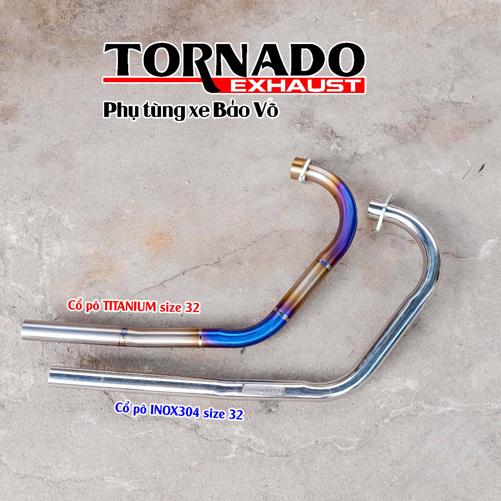 Cổ pô xe máy honda CG125, CG125fi chất liệu titan và inox304 thương hiệu TORNADO