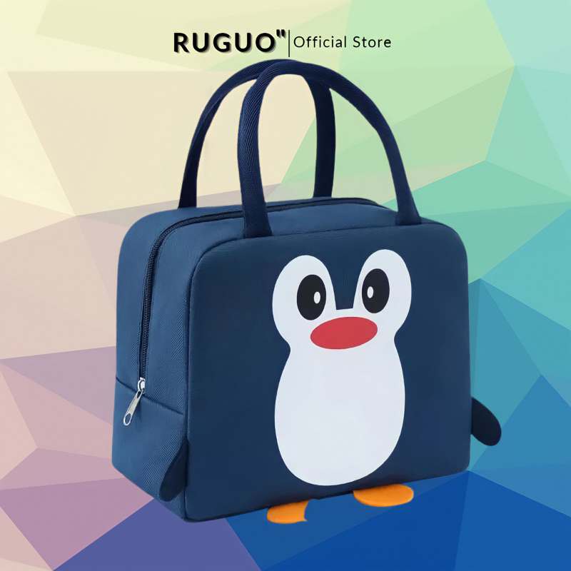 Túi Giữ Nhiệt Đựng Hộp Cơm Trưa Hình 3D Chim Cánh Cụt Xanh Navy Đáng Yêu