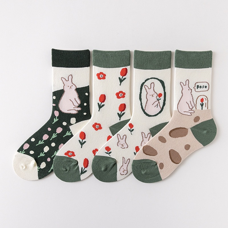 Tất vớ unisex Tất nam cổ cao tất nữ thun dày dặn hoạ tiết nhiều màu sắc hình hoa Floral chất liệu cotton dày dặn