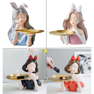 Tượng cô gái bê khay đựng đồ chìa khóa, khay đựng trái cây, đồ trang trí nhà cửa phòng khách quà tặng decor