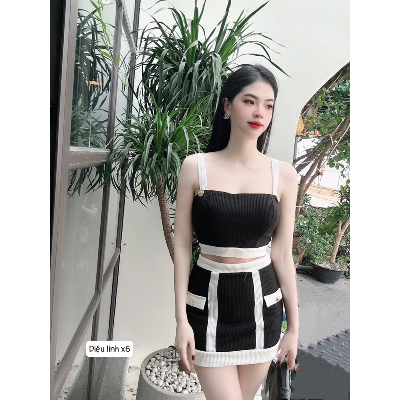 Sét bộ body phối viền khuy đồng cực chất