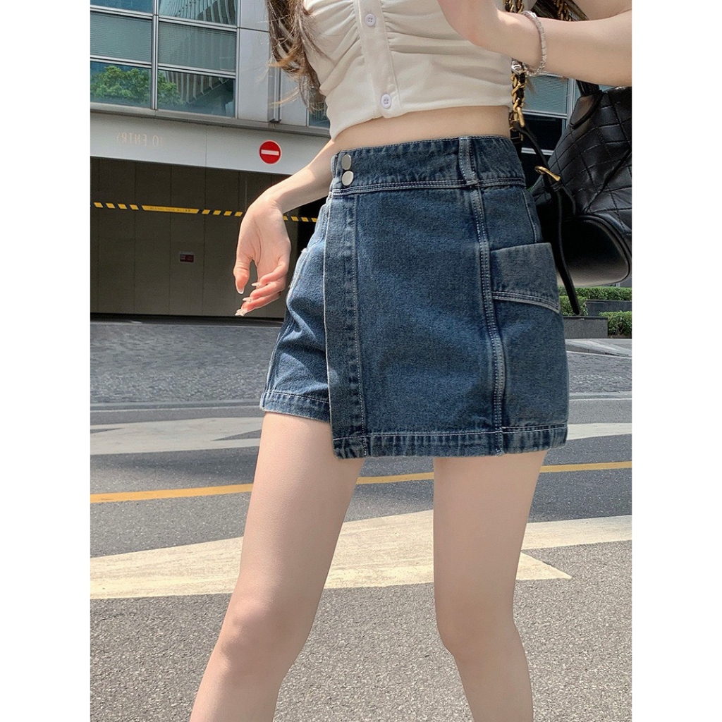 Chân váy Jeans giả quần khuy chéo siêu dày dặn basic thời trang Hàn Quốc | BigBuy360 - bigbuy360.vn