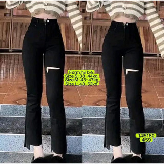 Jeans dài ống loe co giãn rách gấu 1line 2023🔥