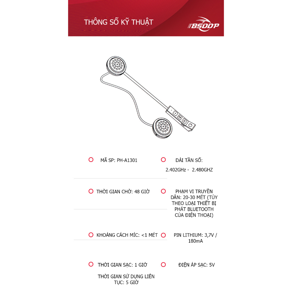 Tai nghe Bluetooth nghe nhạc, gọi nghe điện thoại gắn mũ bảo hiểm hãng BSDDP - Hội quán Phượt XTU khuyên dùng