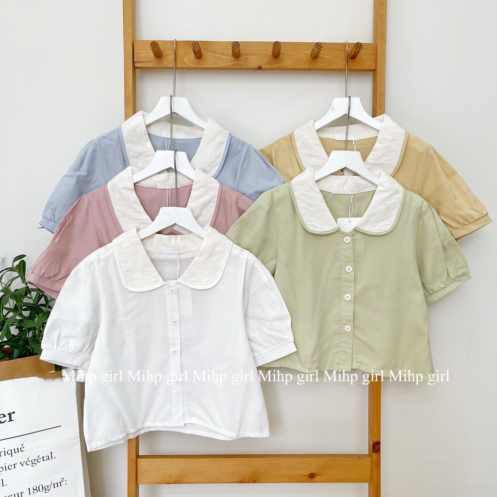 Áo kiểu cổ phối viền style công sở bánh bèo