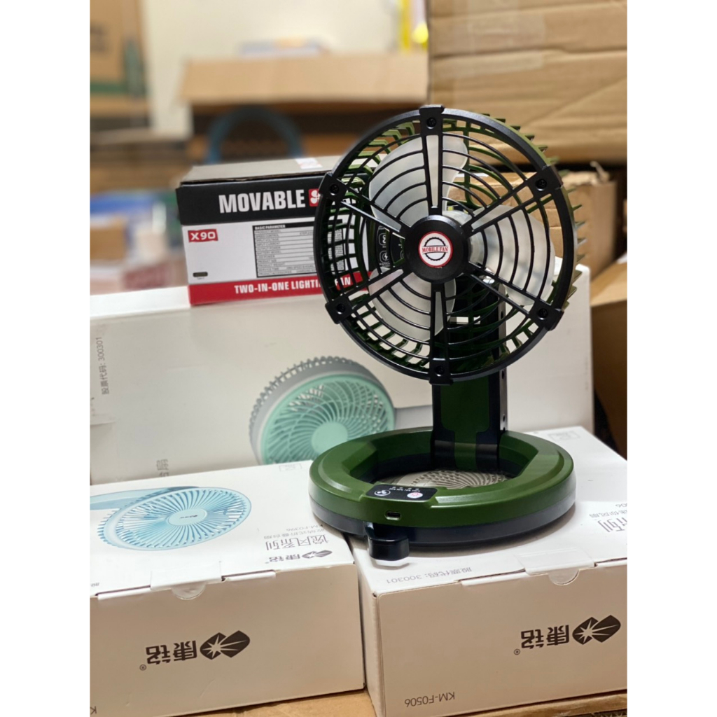 Quạt Tích Điện Để Bàn Gấp Gọn X90,Đèn LED Kiểu Mới 2023,Nhiều Tốc Độ Gió,Kèm Cổng Sạc USB