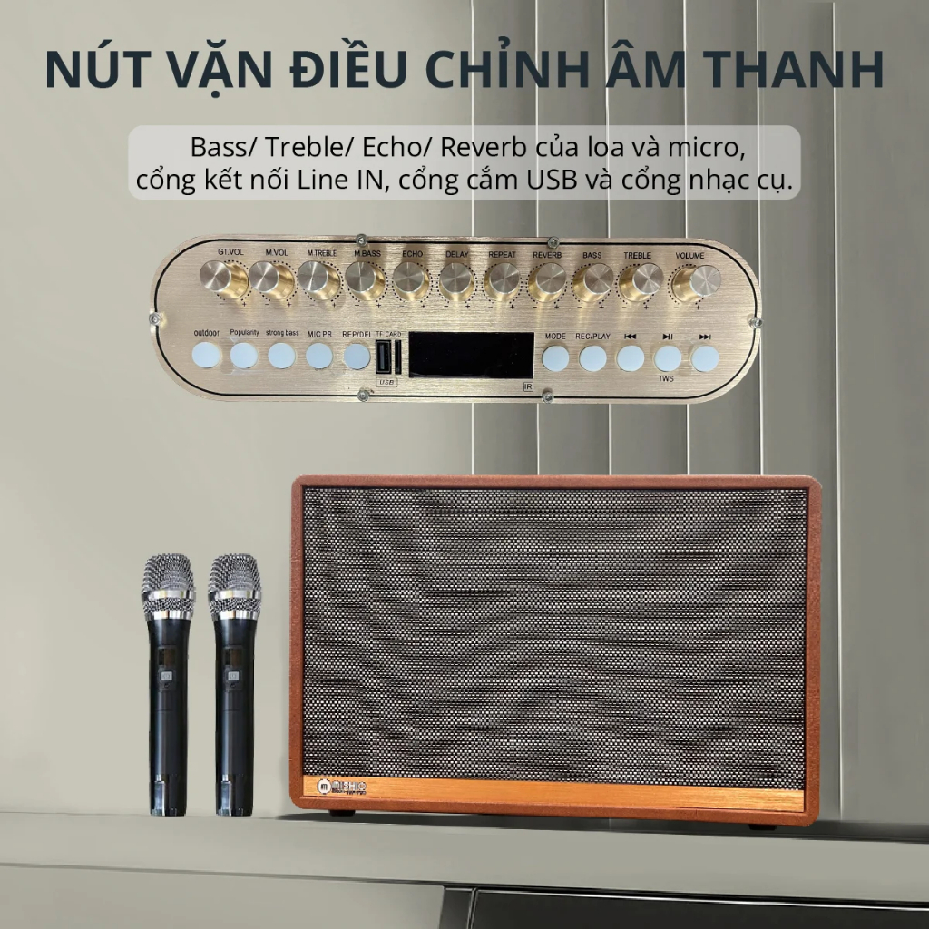 Loa gỗ di động Mishio MKx120 MKx125 tặng kèm 2 micro