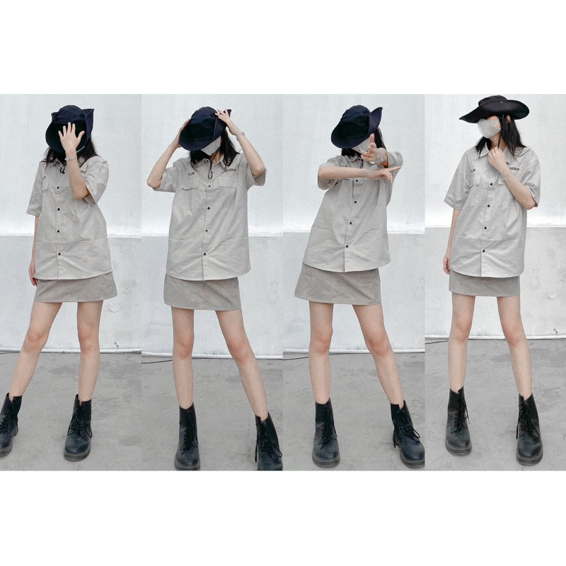 SƠ MI KAKI TÚI HỘP PHONG CÁCH CHICANO THÊU CHỮ NỔI -