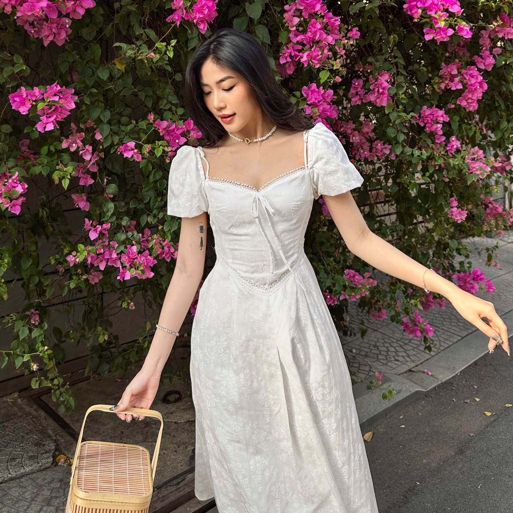 Đầm dài trắng in hoa - Juliet