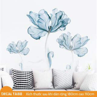 Decal dán tường, Tranh dán tường hoa giấy xanh 3D trang trí tường phòng ngủ, phòng khách