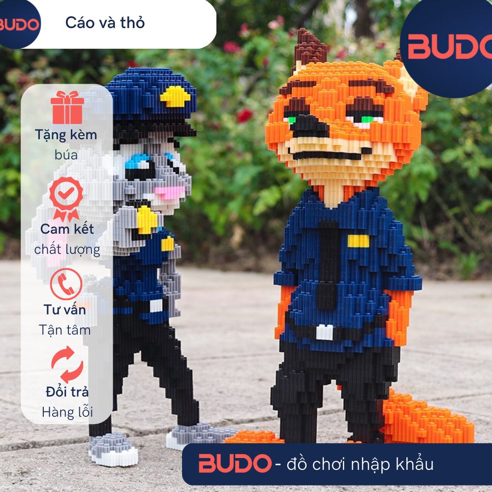 Xếp hình cáo nick và thỏ zootopia judy cỡ lớn size to 42cm đồ chơi mô hình le go nano 3d cho bé chuẩn mẫu